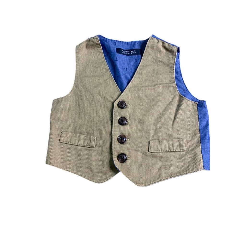 Baby Boy Tan Vest Anchor Blue 12M